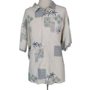 Luau shirt men's 2XL XXL white floral Hawaiian silk short sleeve Aloha Tiki